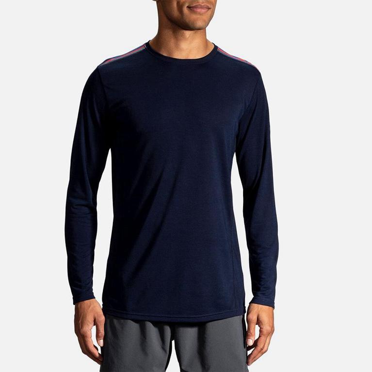 Brooks Distance Men's Long Sleeve Running Shirt - Grey (28190-QXIO)